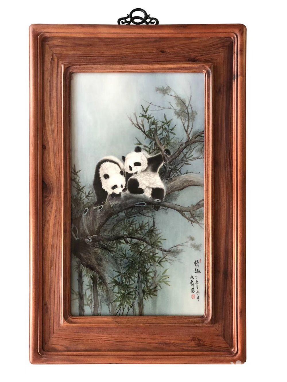 景德镇名家余文彪《情趣》粉彩瓷板画