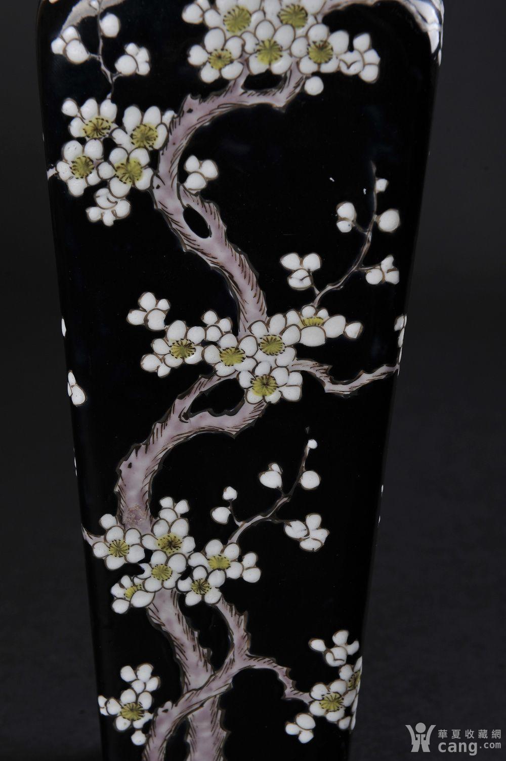 欧美回流 出口创汇 墨地粉彩梅花纹方棒槌瓶