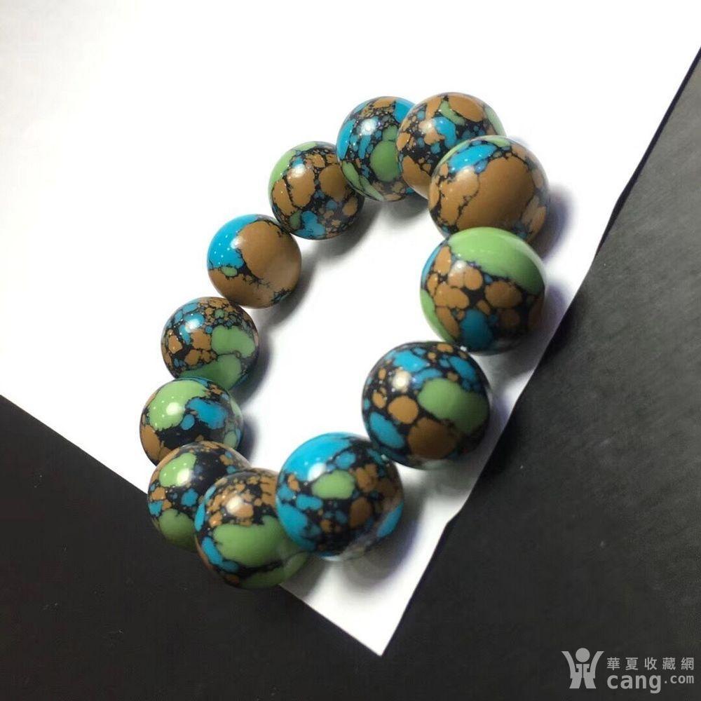 湖北十堰顶级绿松石唐三彩大圆珠单圈手串