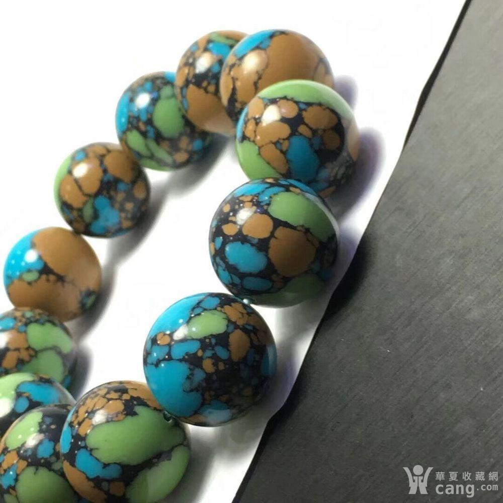 湖北十堰顶级绿松石唐三彩大圆珠单圈手串