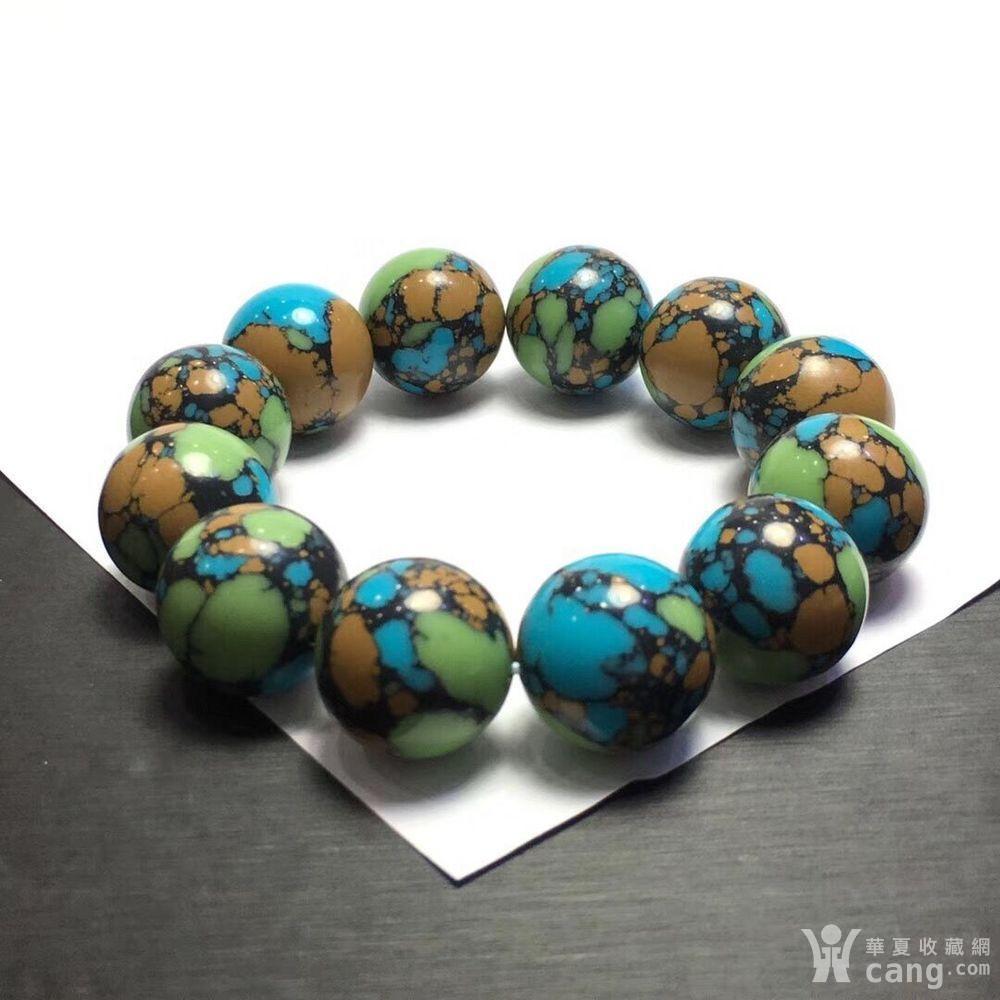 湖北十堰顶级绿松石唐三彩大圆珠单圈手串