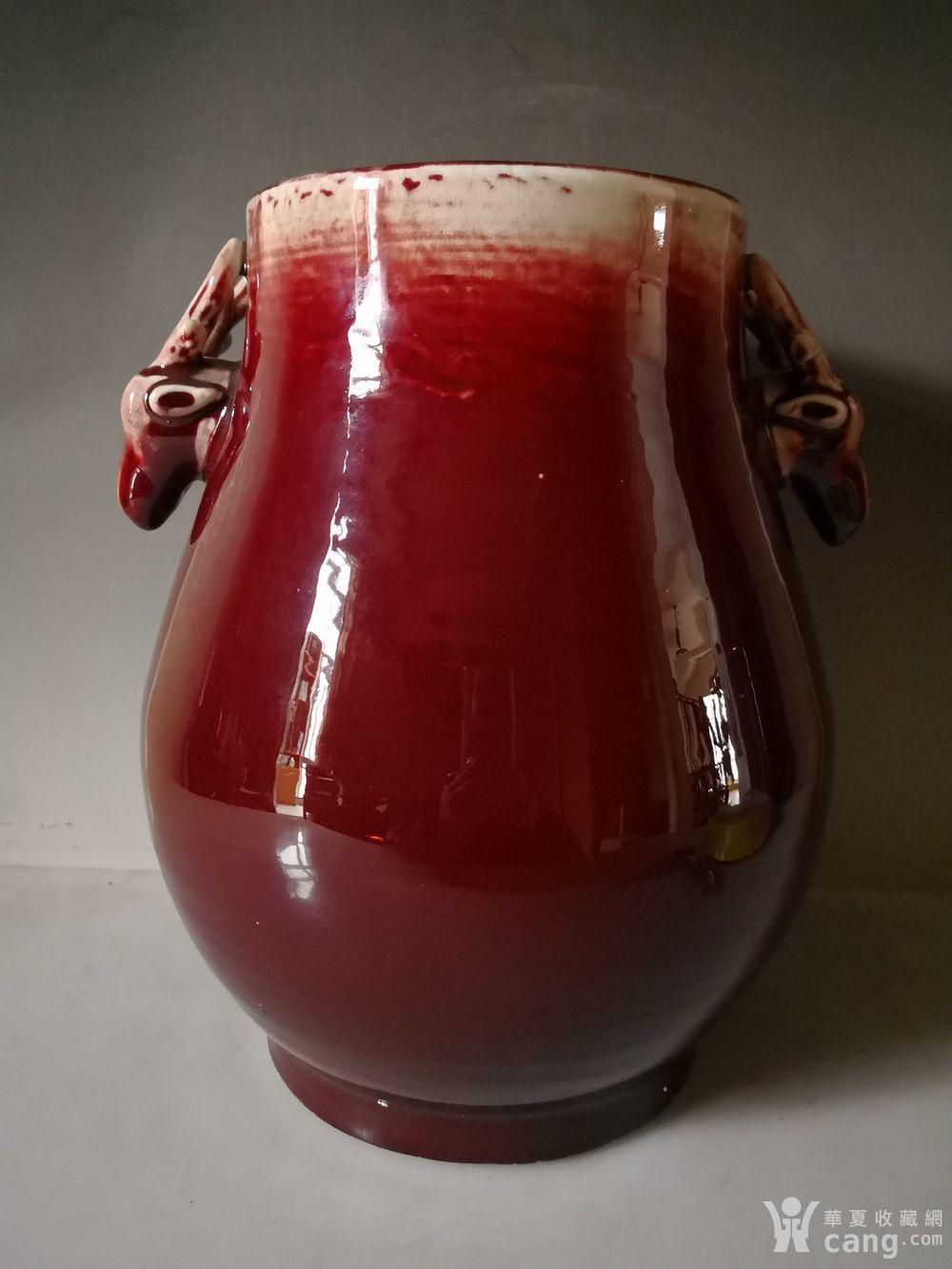 70年代建国瓷厂高温郎红釉鹿头尊