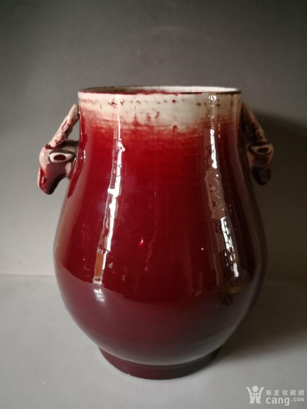 70年代建国瓷厂高温郎红釉鹿头尊