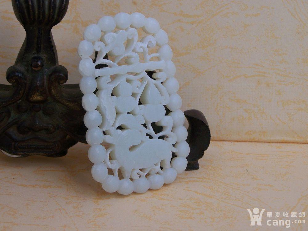 和田白玉连珠纹福禄镂空方形玉佩