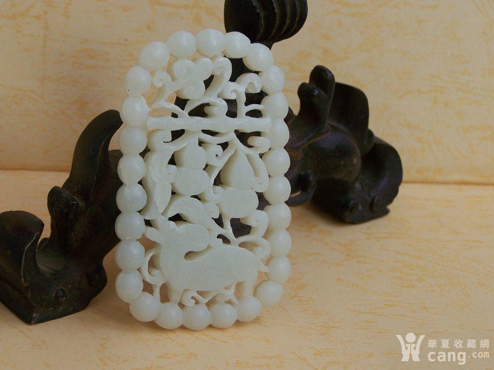 和田白玉连珠纹福禄镂空方形玉佩
