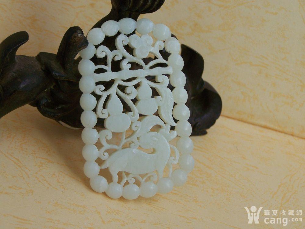 和田白玉连珠纹福禄镂空方形玉佩