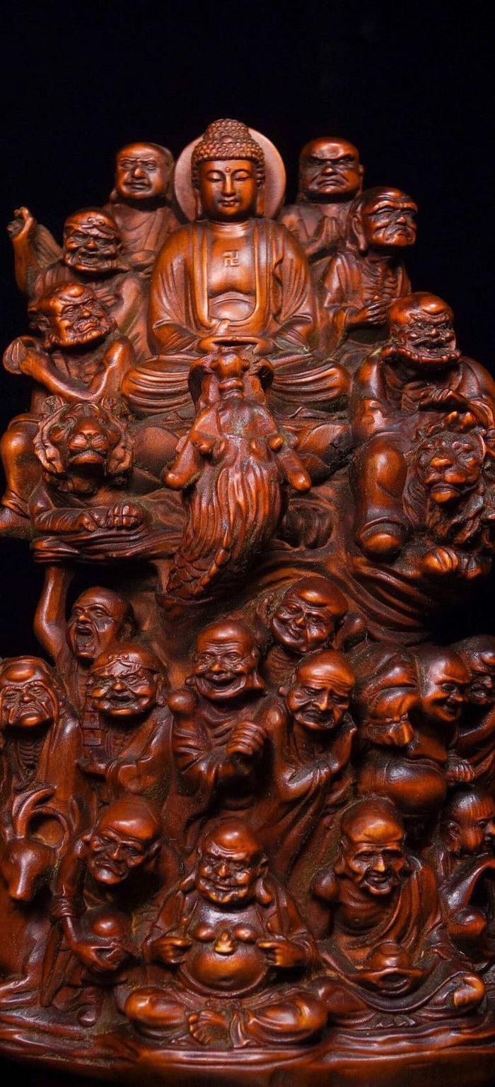 民间收藏黄杨木精雕十八罗汉