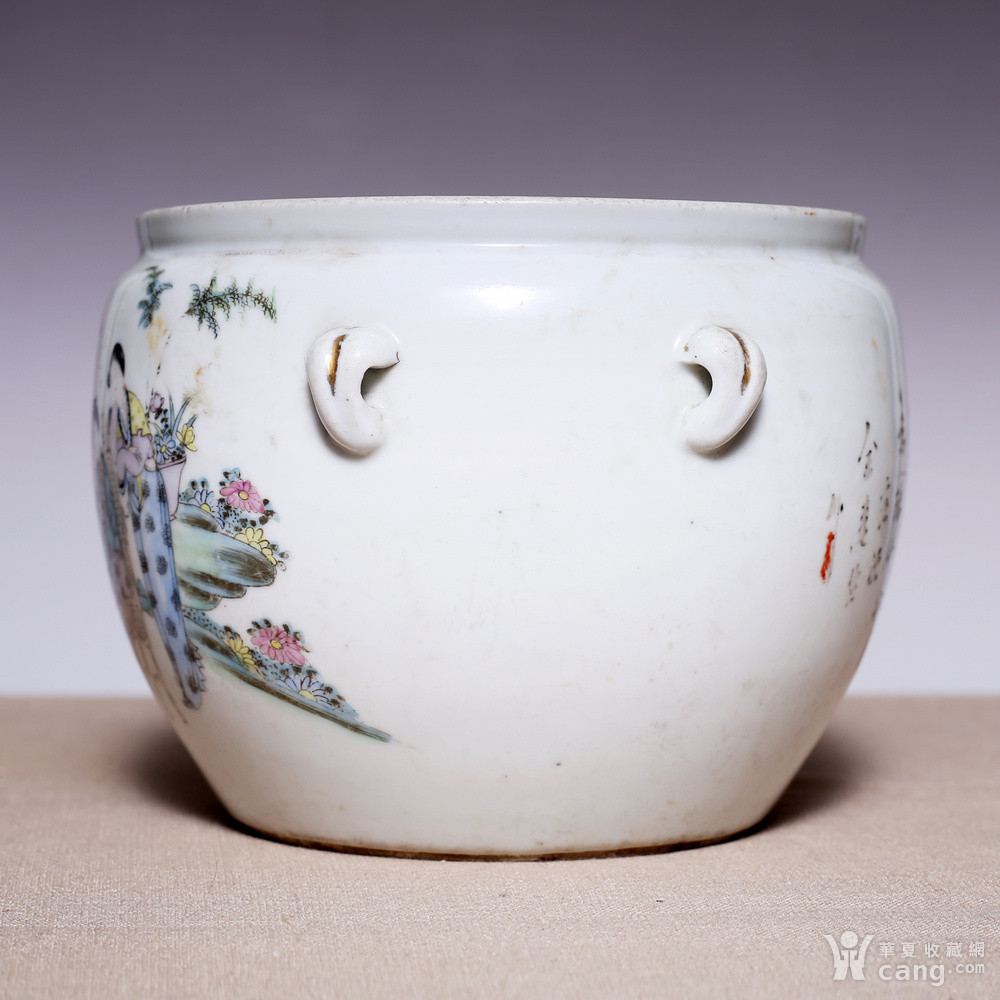 民国名家余元昌造人物粉彩仕女琴竹粥罐 全品jz314