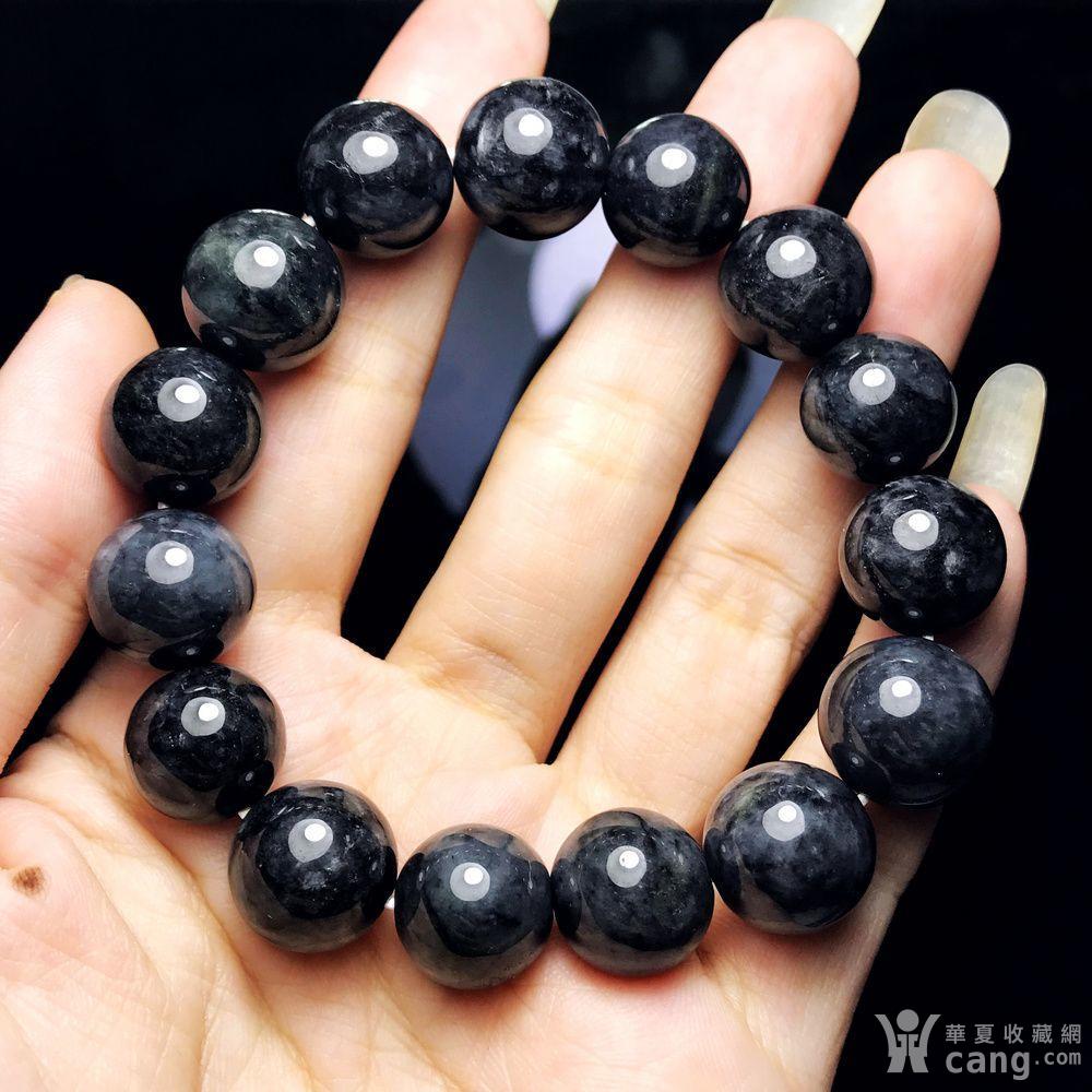 天然缅甸a货翡翠特色黑翠乌鸡种13mm圆珠手串!