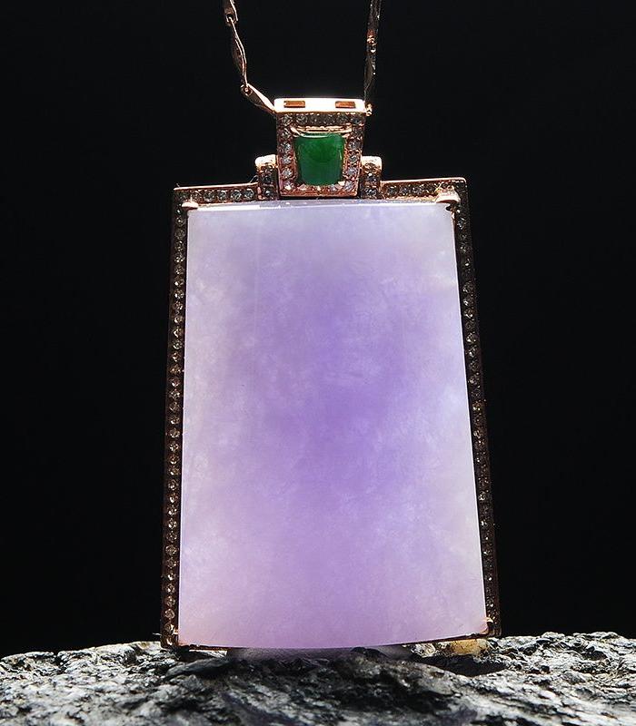 18k金 紫罗兰翡翠 平安无事牌 a货玉吊坠