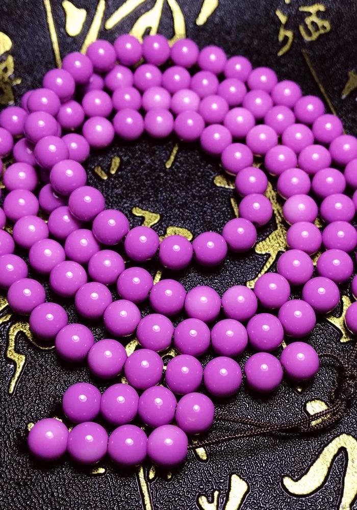 漂亮紫云母色正圆贝宝珠紫色贝珠108佛珠手链