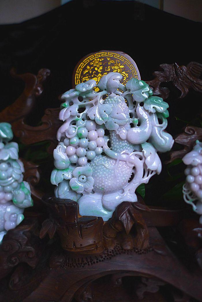 天然a货翡翠老坑水润飘绿精工寿比南山福禄寿摆件