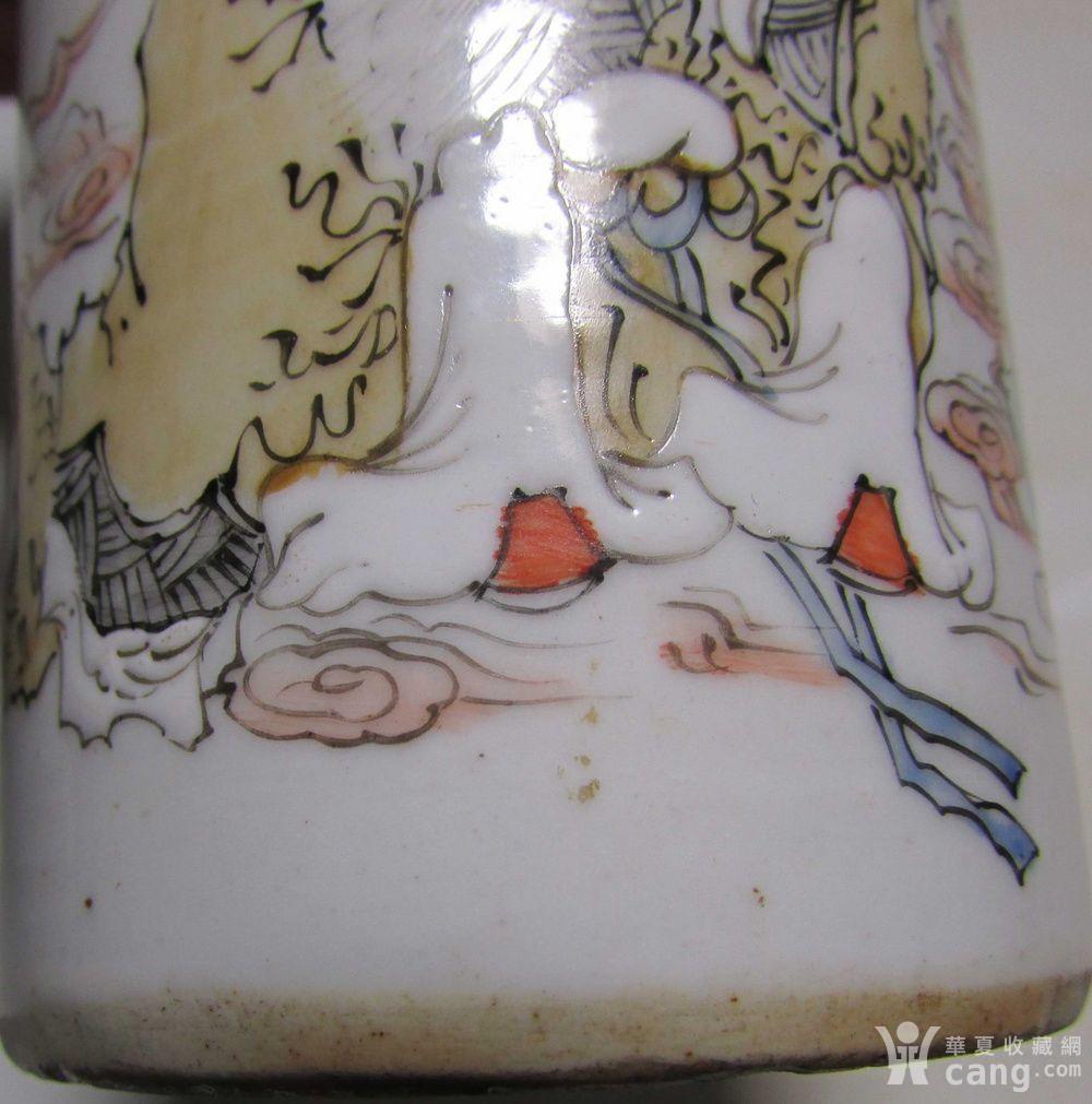 马庆云民国三年浅绛彩人物故事笔筒