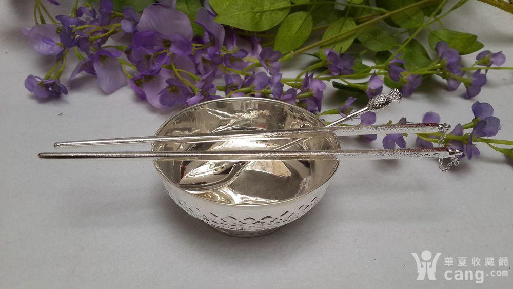 银碗银筷银勺三件套草花纹小碗三件套