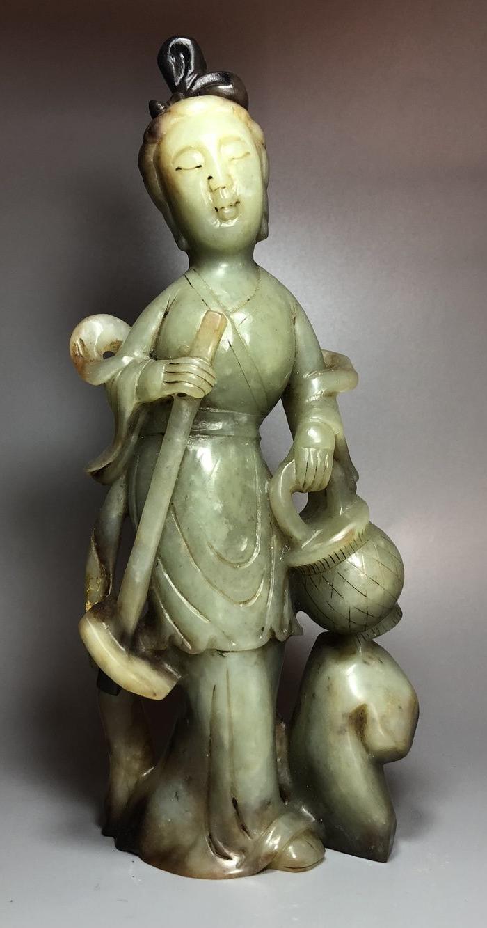 精品 收藏级重器 清代老和田玉人物仕女摆件