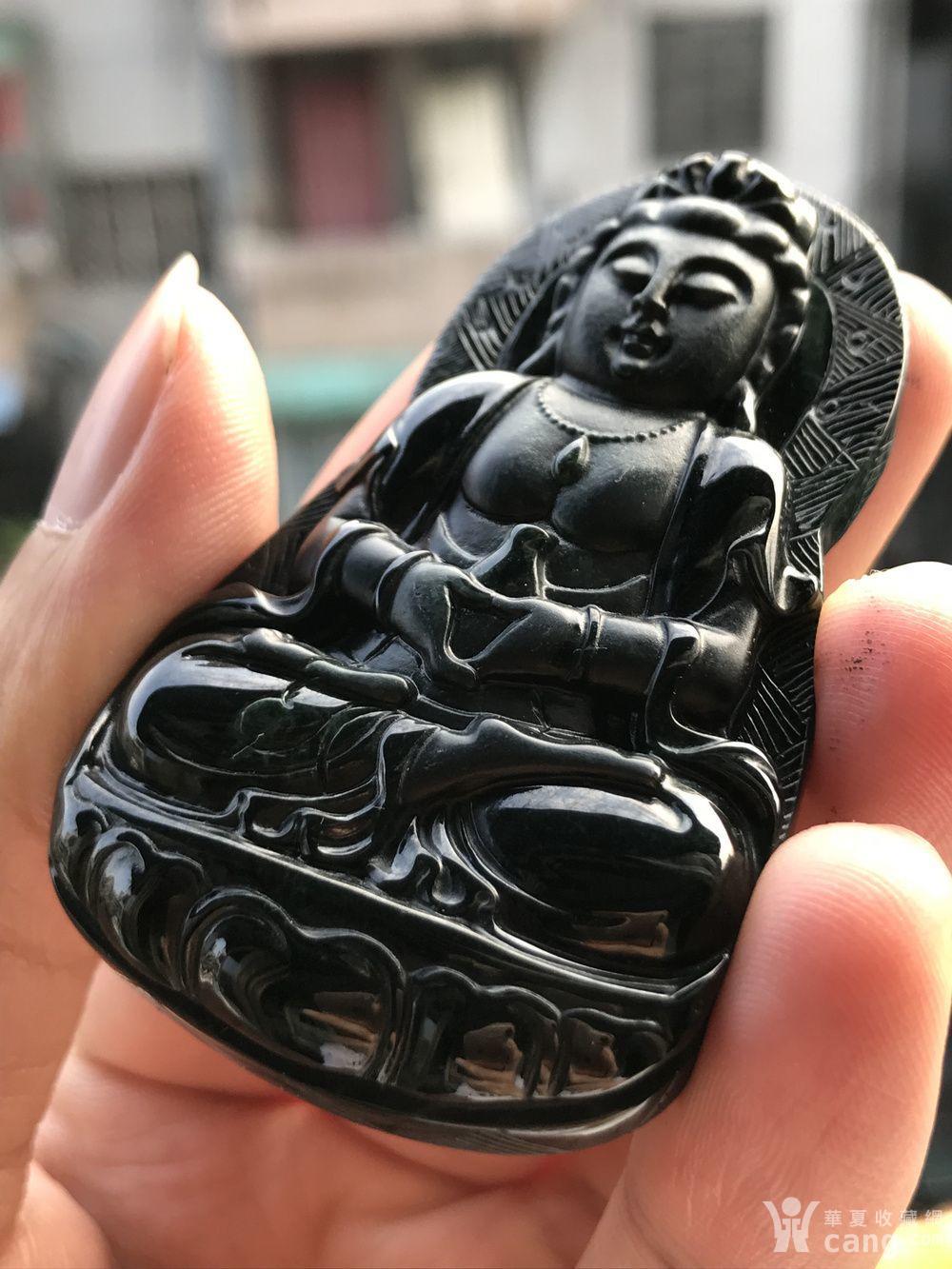 联盟珠宝 天然缅甸a货翡翠 墨翠圆光观音挂件