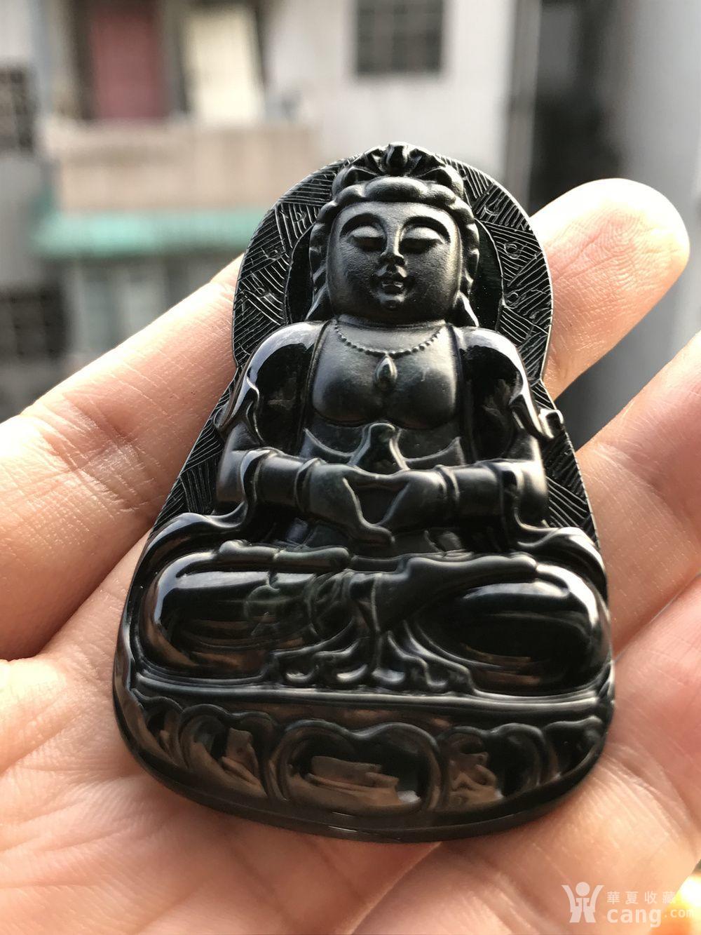 联盟珠宝 天然缅甸a货翡翠 墨翠圆光观音挂件
