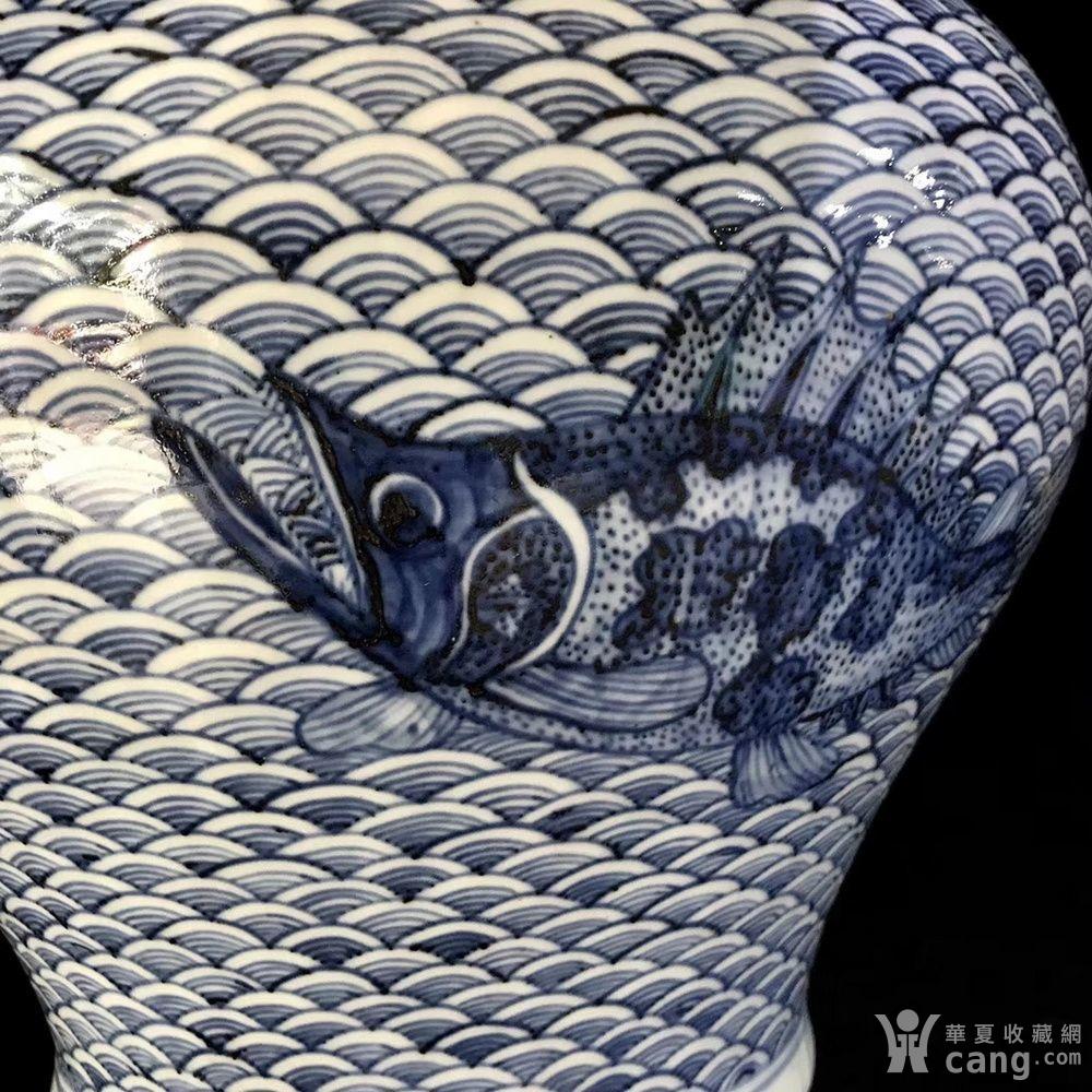 青花海浪纹鱼纹狗头罐 柴窑 - 瓷器 - 仿古工艺品 - 华夏收藏网