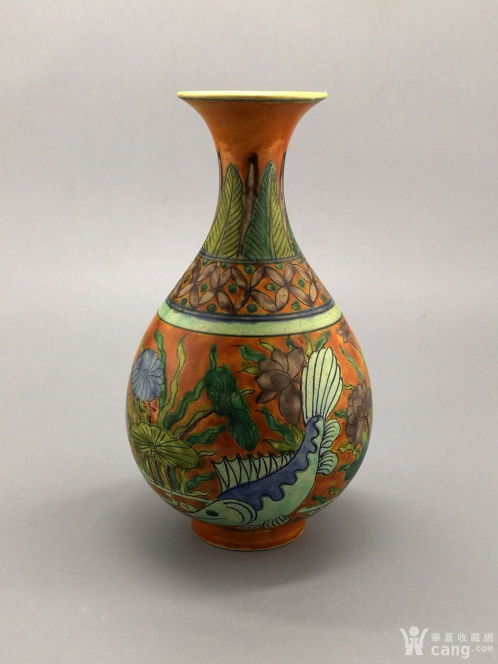 素三彩鱼藻纹玉壶春瓶 - 明 - 瓷器 - 华夏收藏网