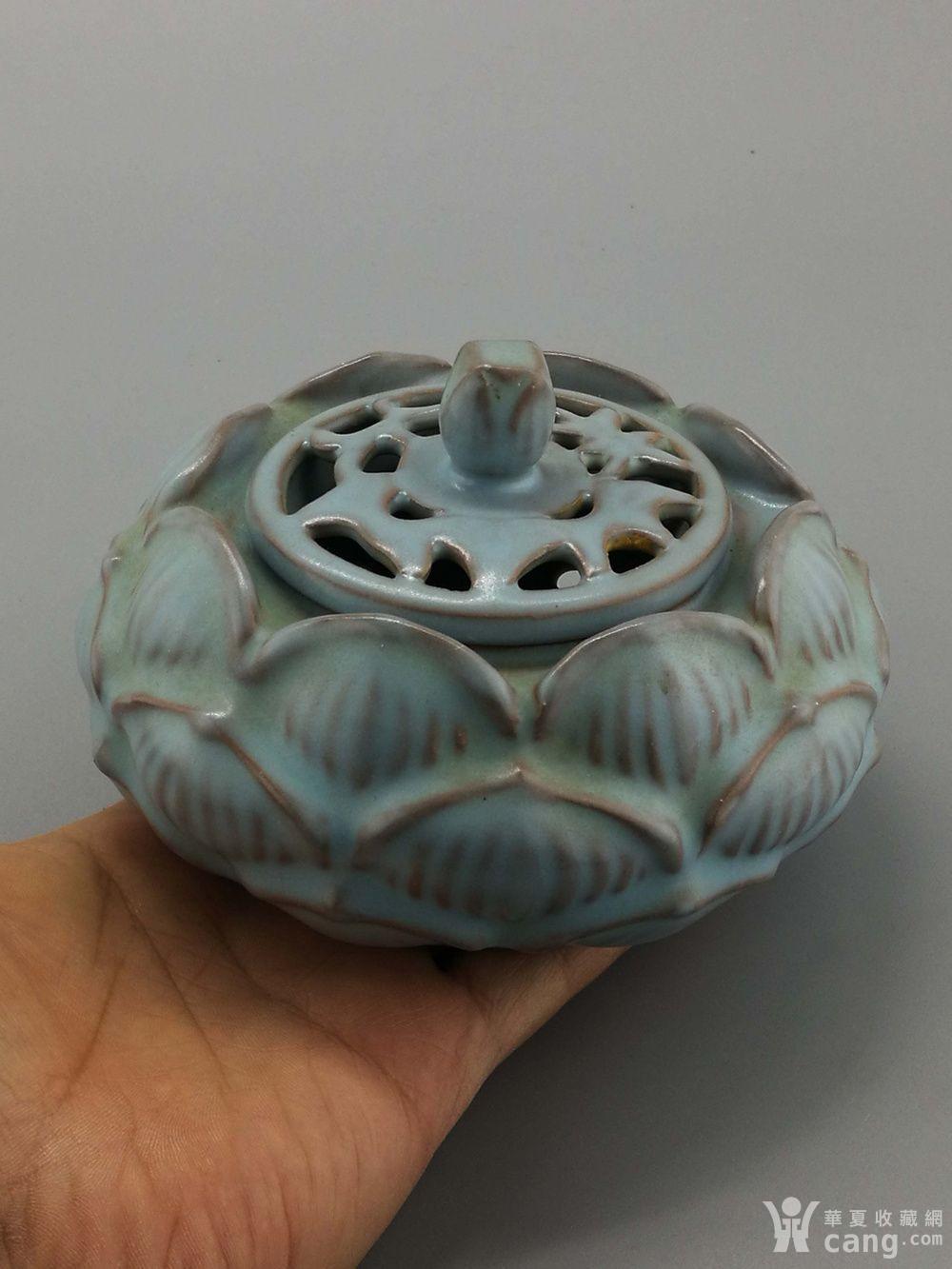 早期收藏宝丰清凉寺五丁支烧香灰釉莲瓣汝瓷香薰 - 瓷器 - 仿古工艺品