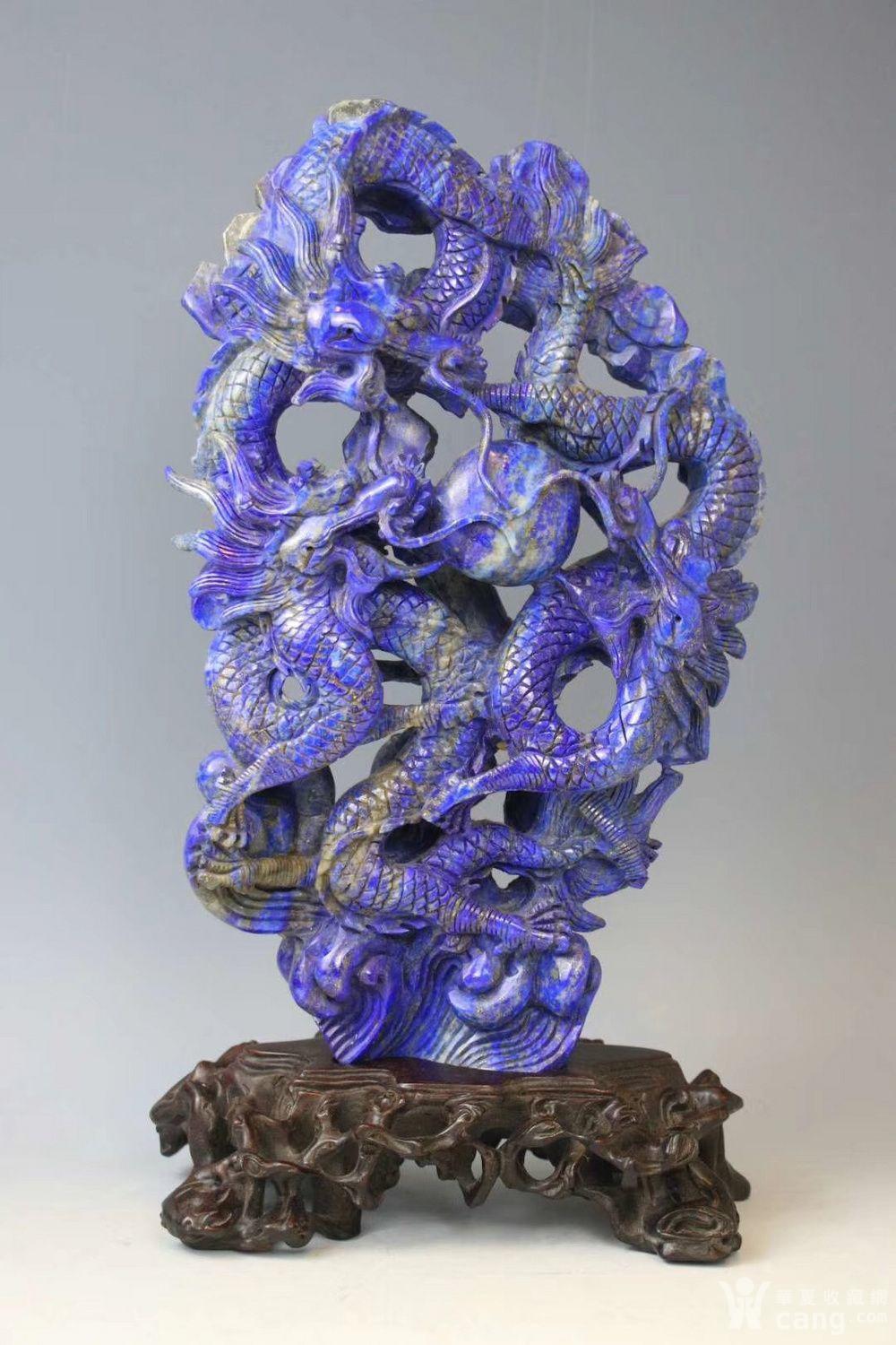 旧藏青金石三龙戏珠 紫檀底座