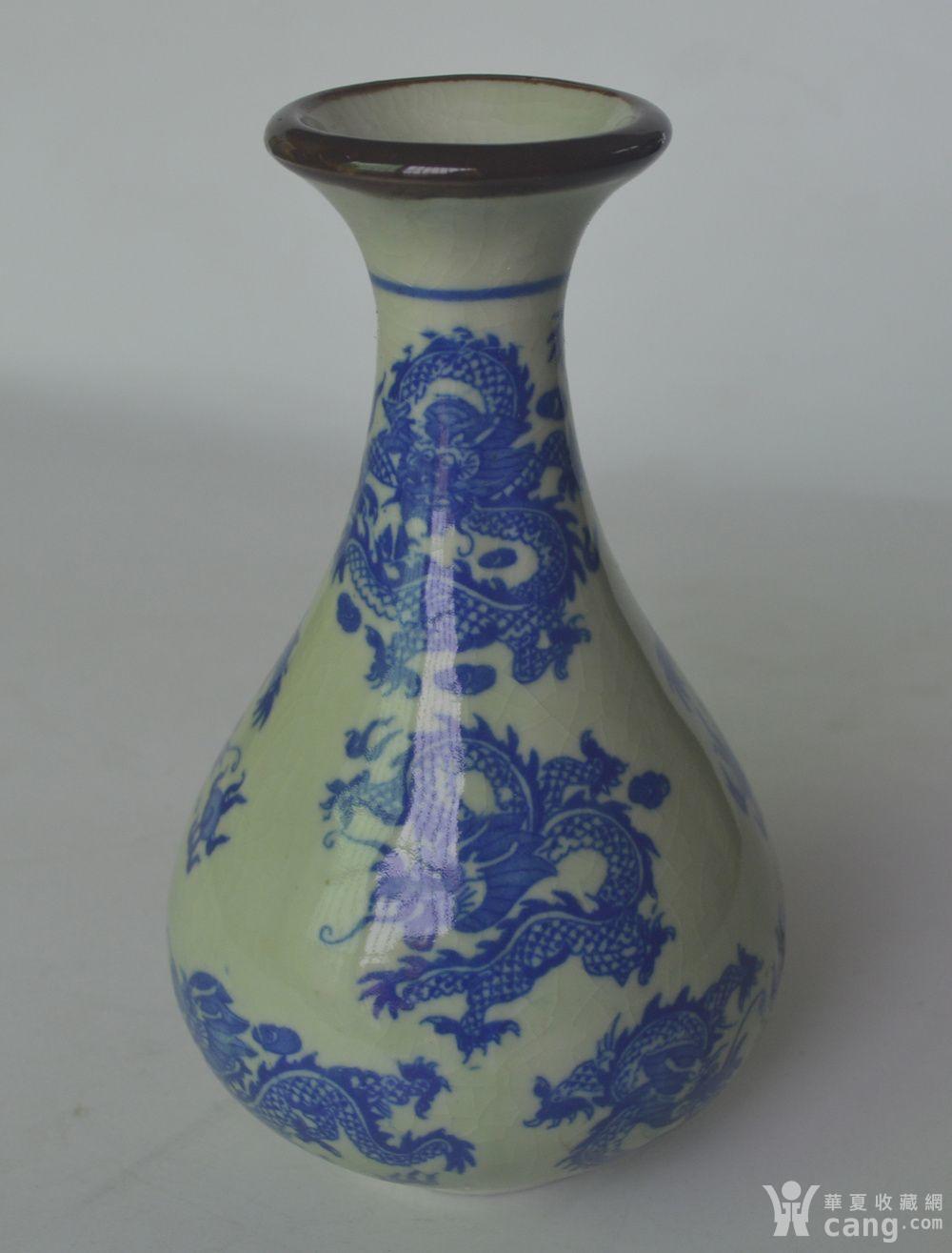 酱口豆青釉龙纹玉壶瓶 - 当代 - 瓷器 - 华夏收藏网