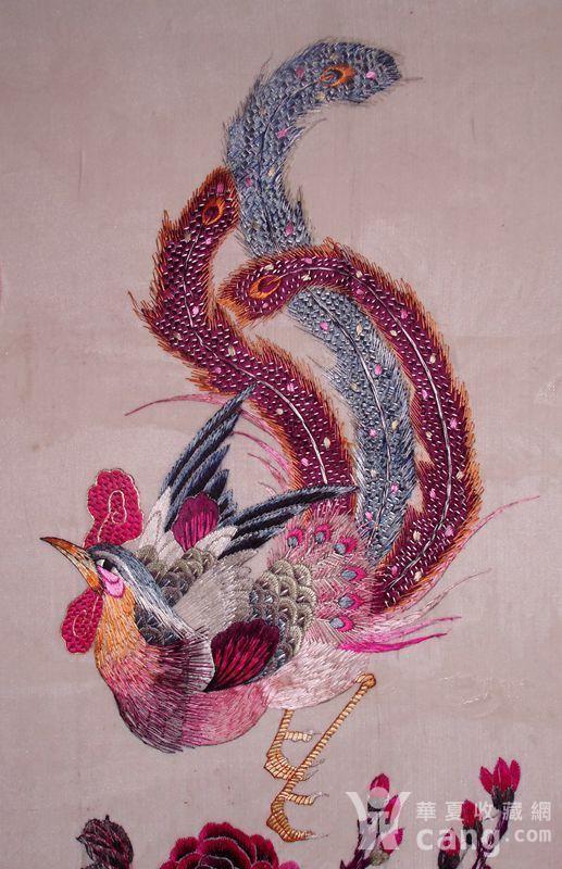 清 手工刺绣凤穿牡丹