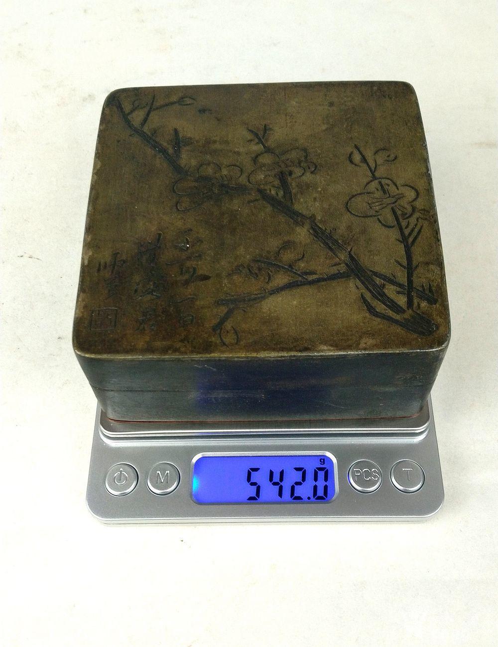 民国 陈师曾款 黄铜梅花墨盒