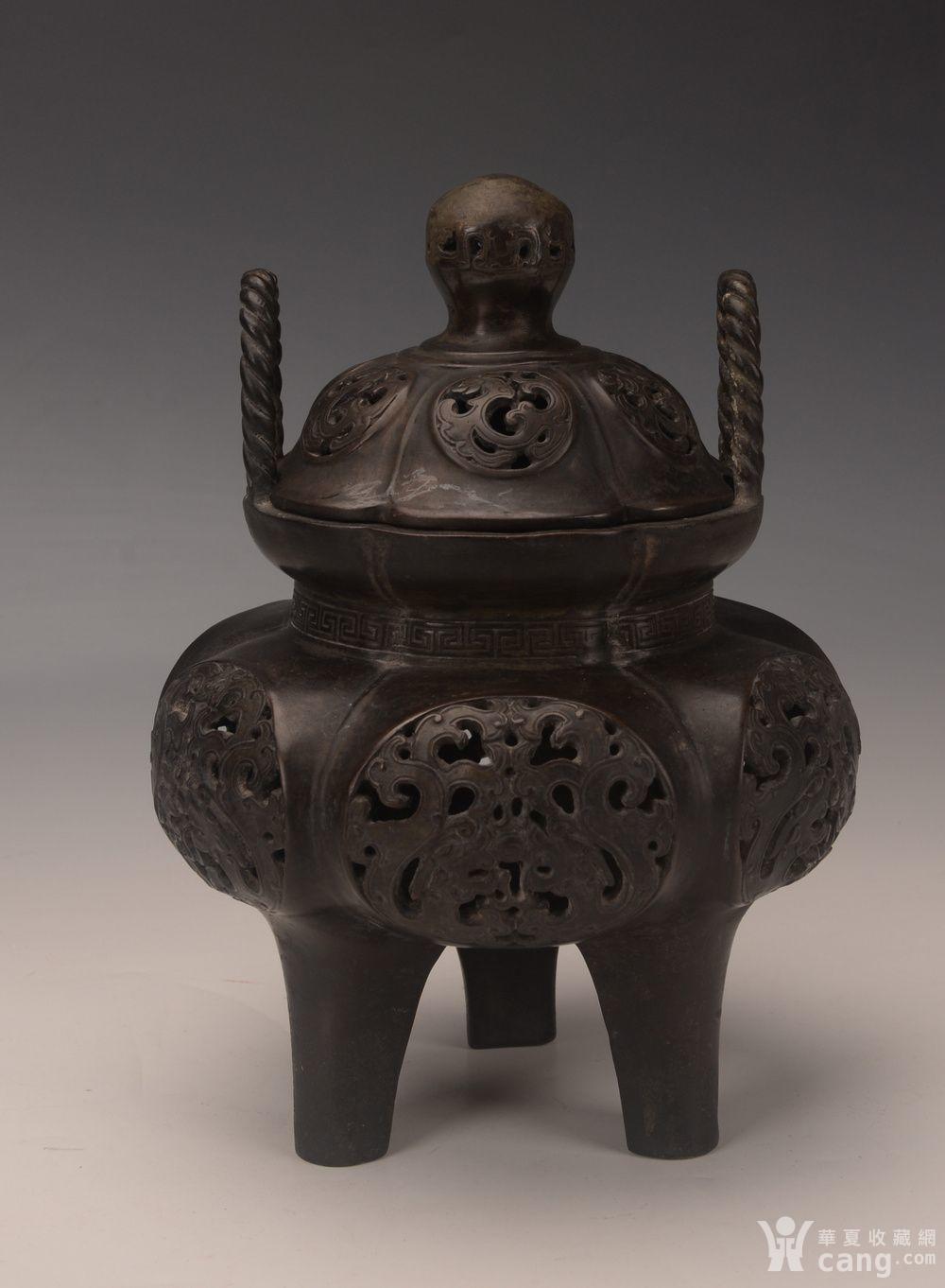 欧洲回流清代铜赤龙三足镂空香炉 - 铜器 - 仿古工艺品 - 华夏收藏网